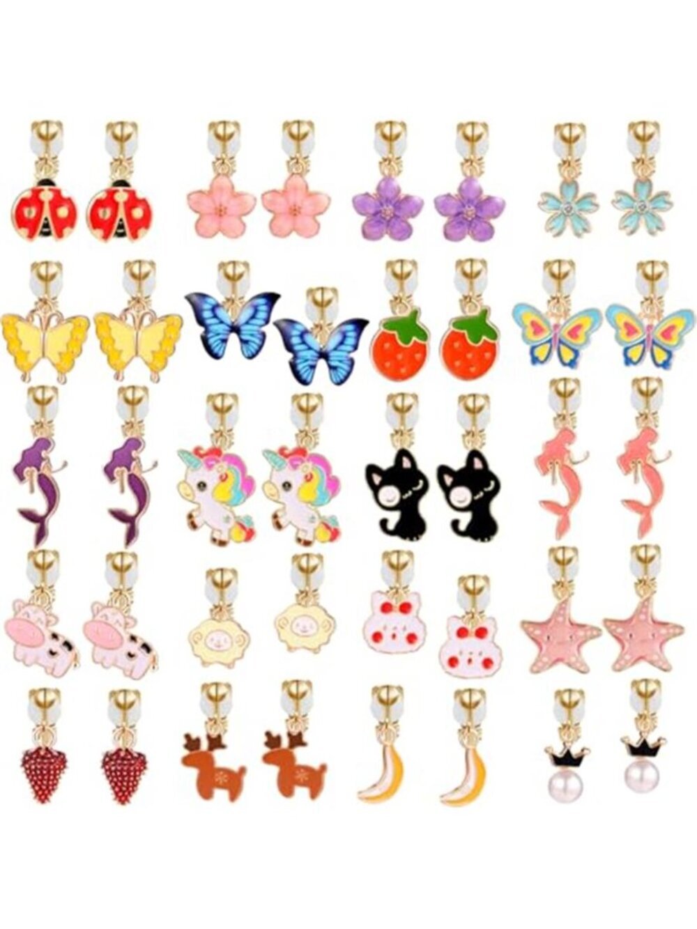 20 Pairs Clip on Earrings Pack - Cute Animal Designs, Non-Pierced for women
